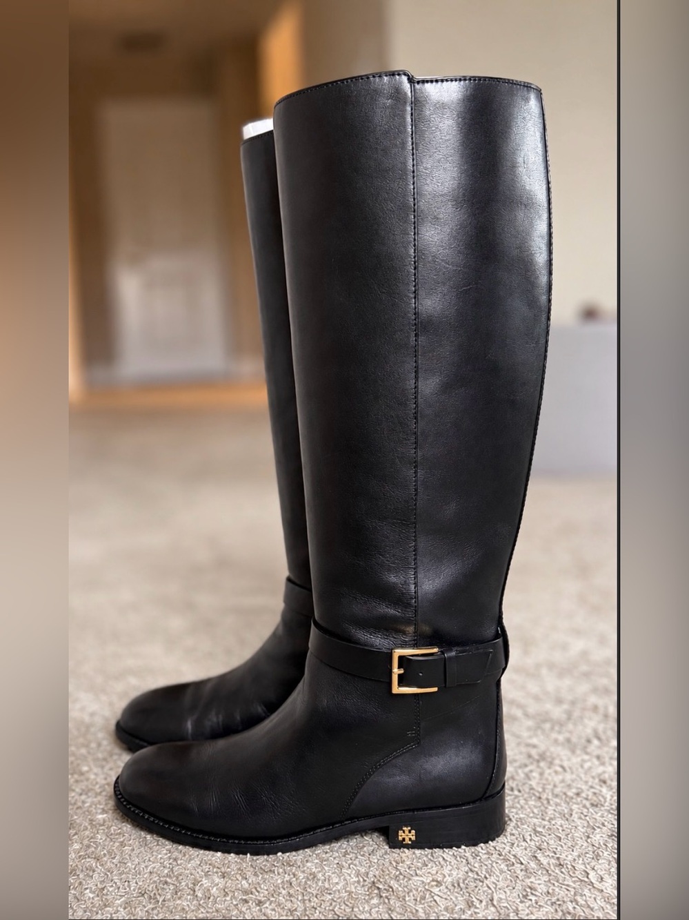 Tory Burch Classic Tall Black Leather Riding Boots